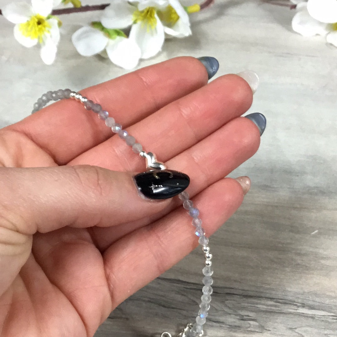 Heart Charm Facet Sterling Silver Crystal Bracelet