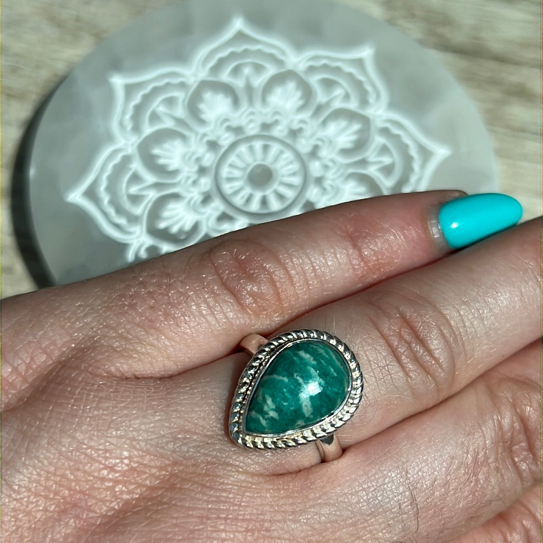 Amazonite 925 Silver Ring -  Size L - L 1/2 -  AA GRADE