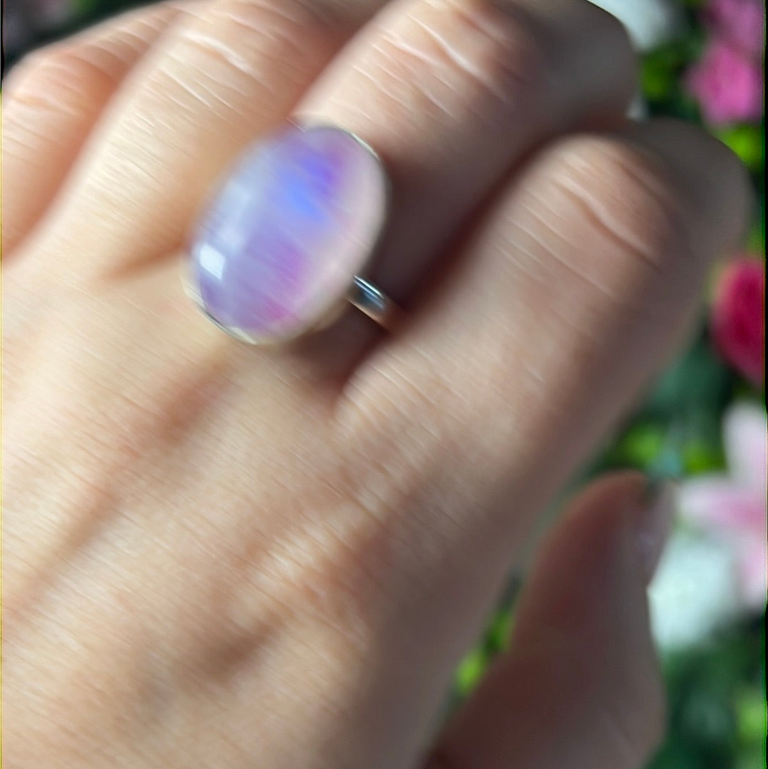Pink Moonstone 925 Silver Ring -  Size N 1/2