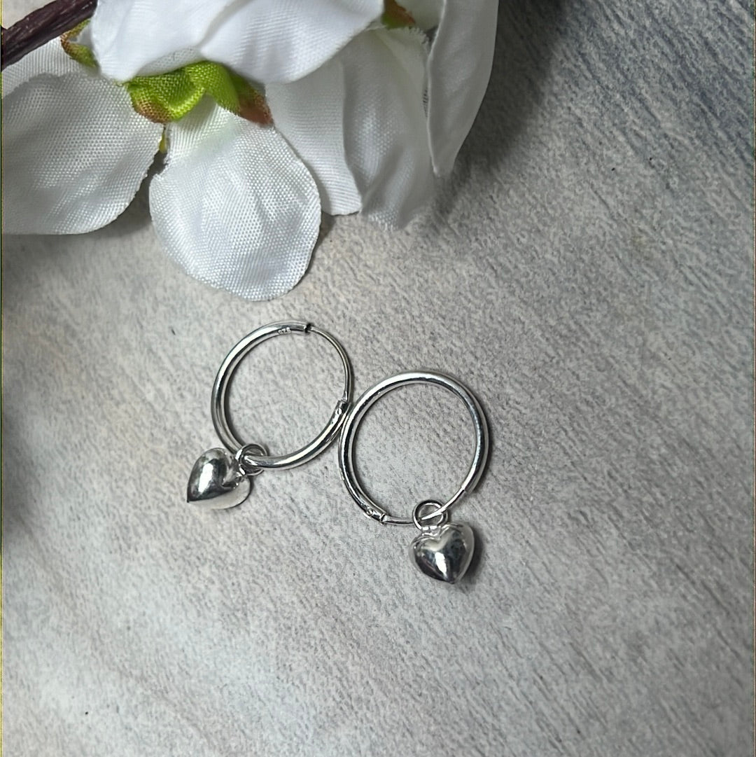 Puff Heart Huggie Hoops - 925 Sterling Earrings