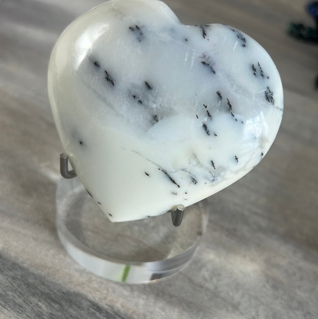 Plastic Perspex Silver Arm Display Stand - moon heart slice (round circle base)