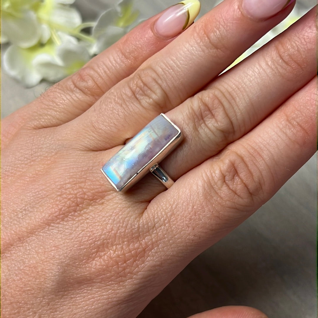 Pink Moonstone 925 Silver Ring -  Size R 1/2