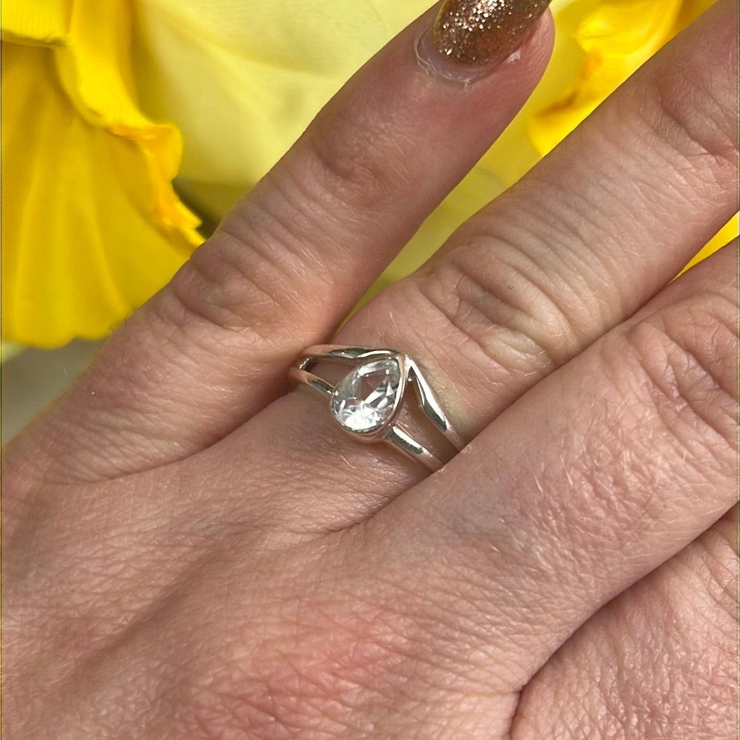 Clear Quartz Facet 925 Silver Ring -  Size L