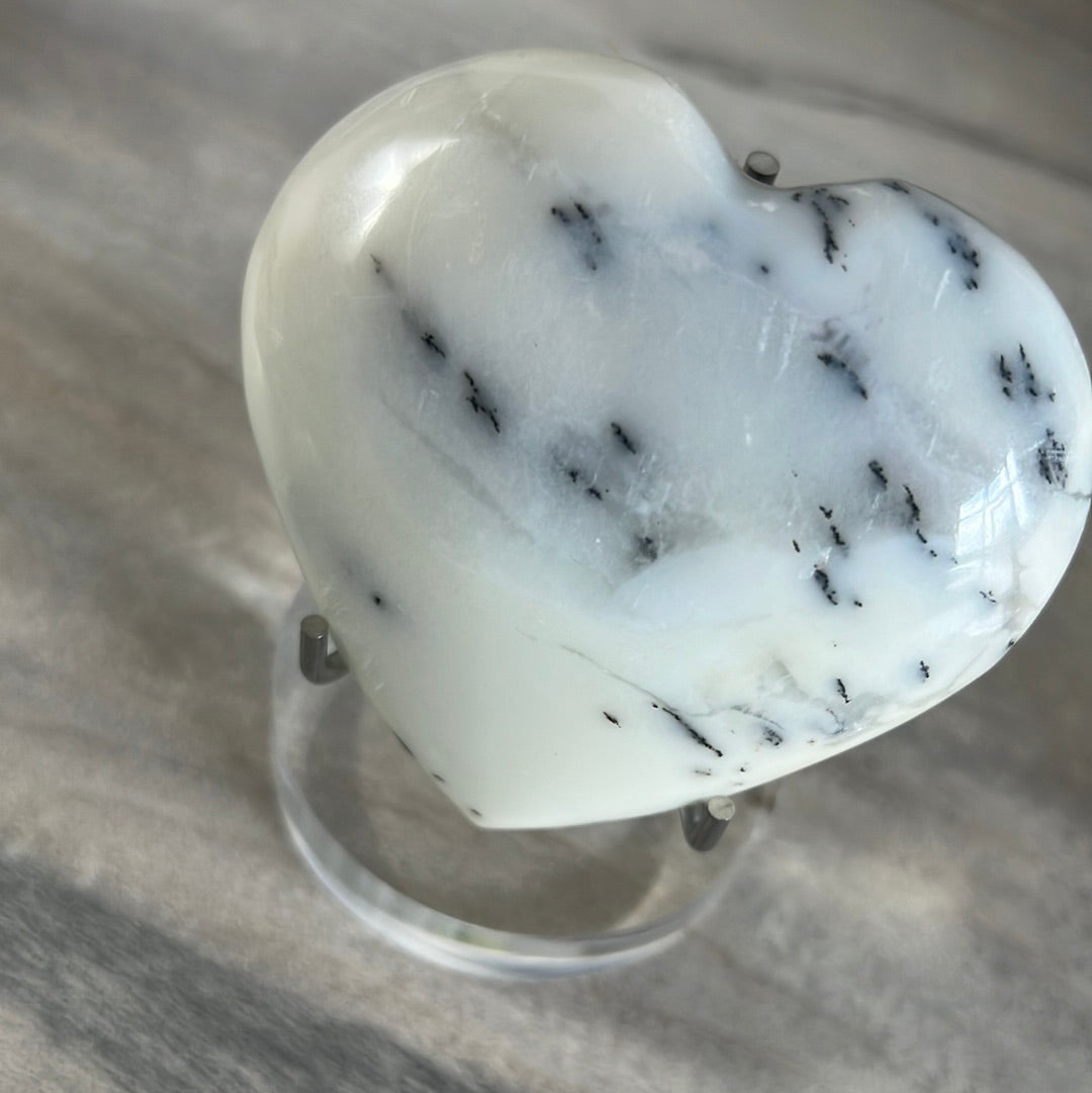 Plastic Perspex Silver Arm Display Stand - moon heart slice (round circle base)