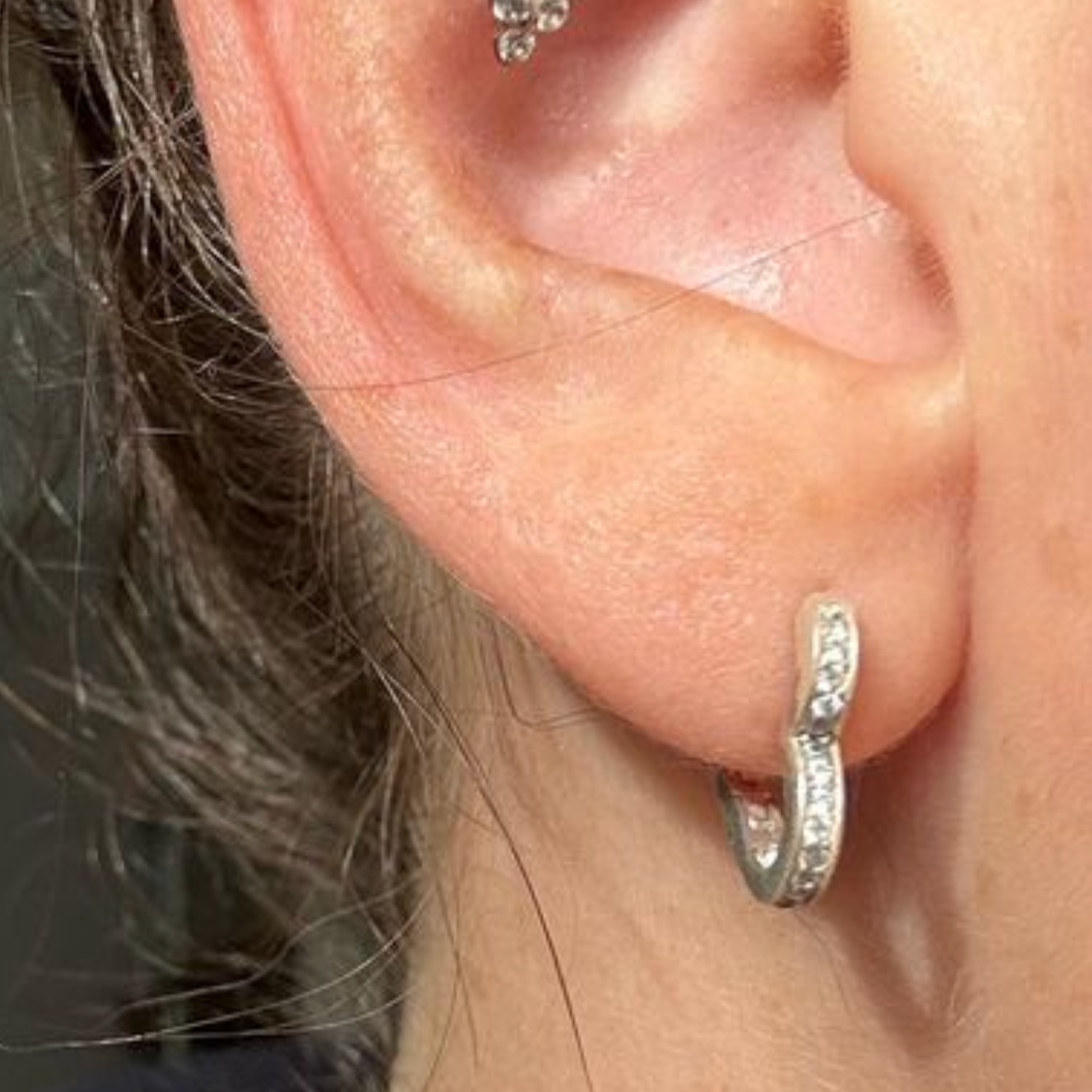Diamante Heart Huggies - Sterling Silver Earrings