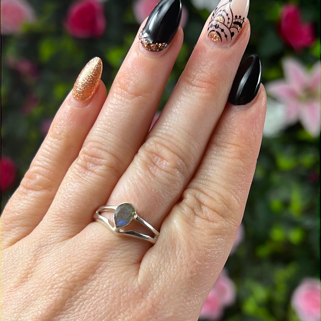 Labradorite Facet 925 Sterling Silver Ring - Size Q