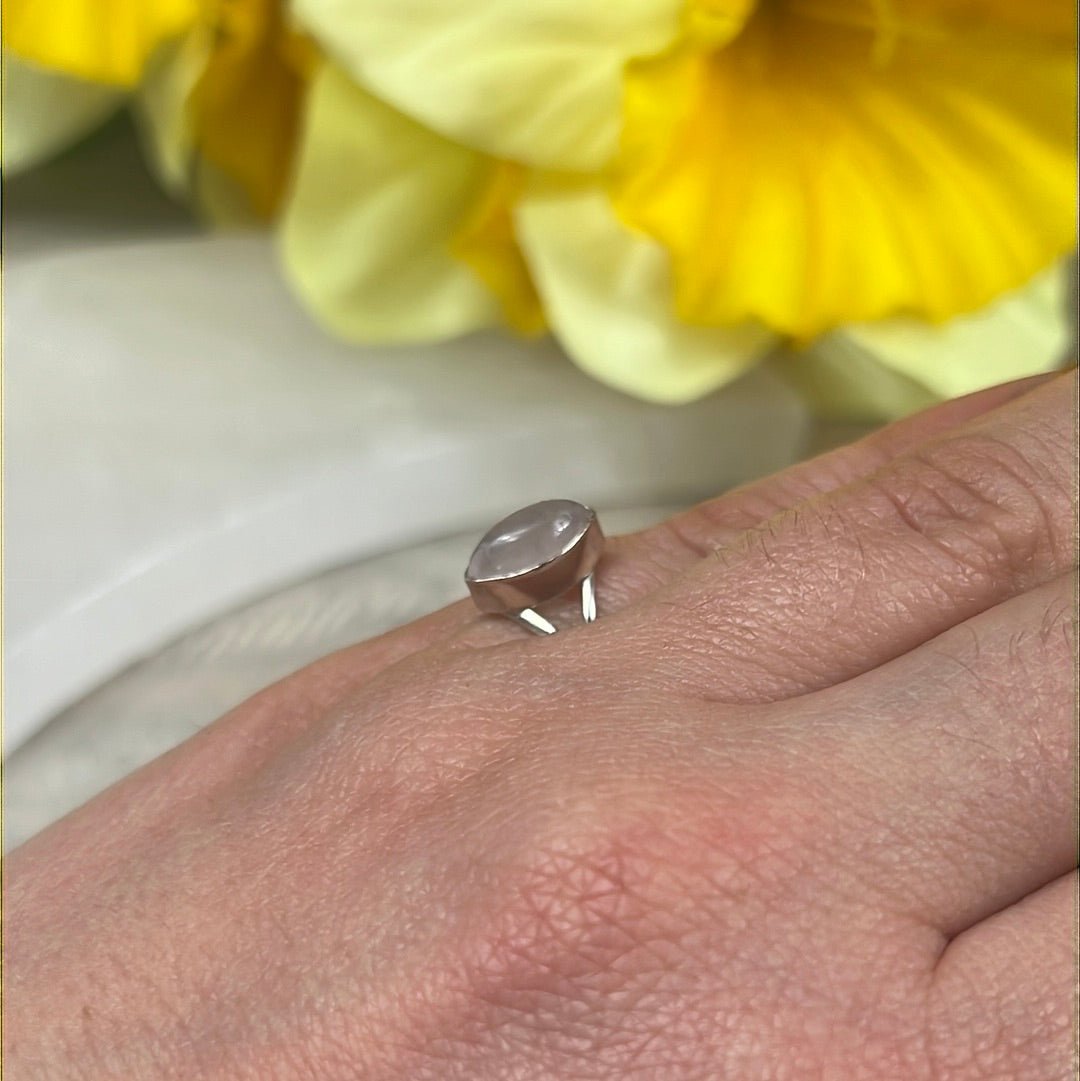 Rose Quartz 925 Sterling Silver Ring -  Size J 1/2