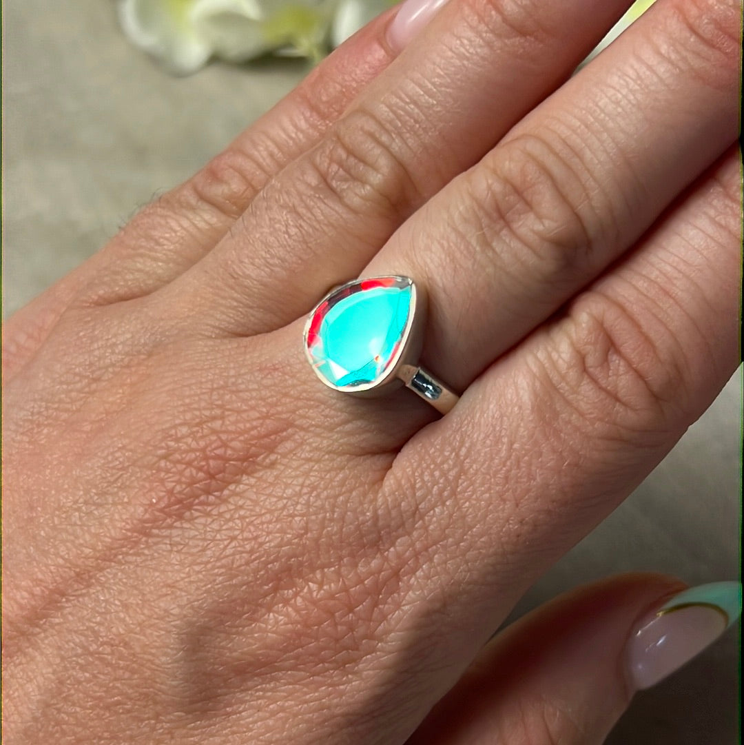 Mystic Topaz Facet 925 Silver Ring - Size P 1/2