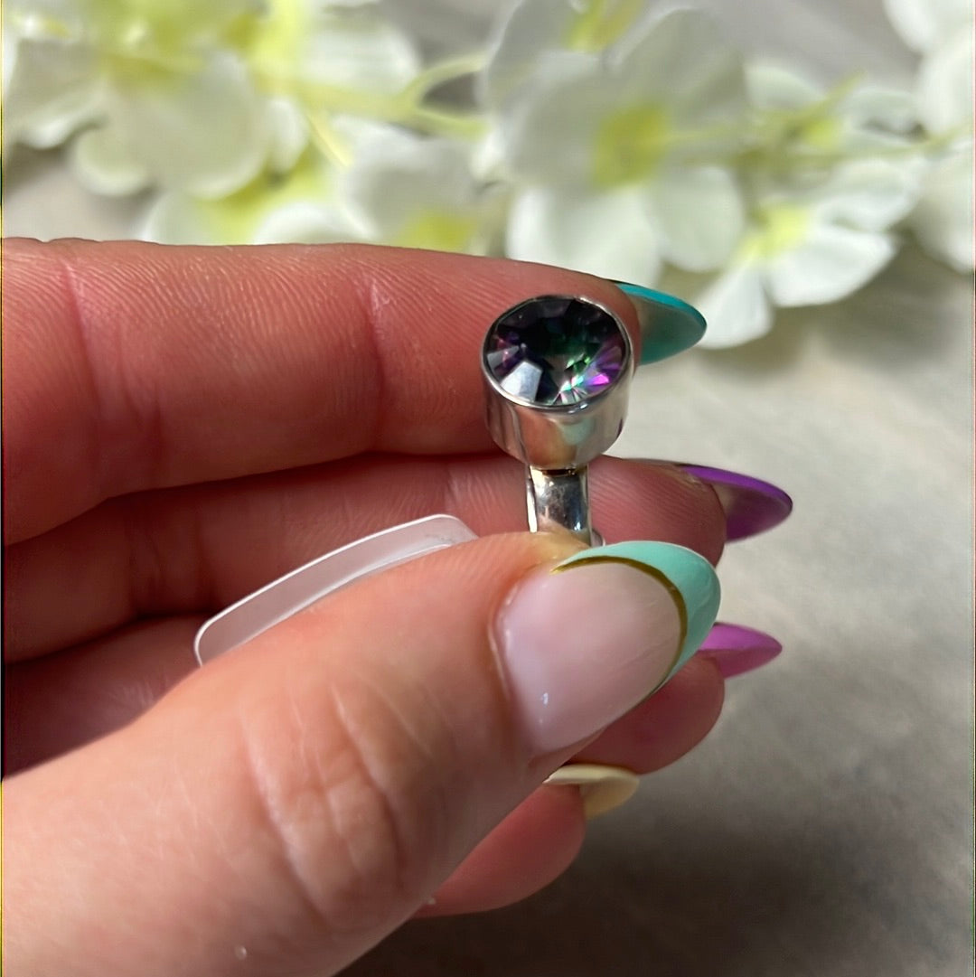 Mystic Fire Topaz Facet 925 Silver Ring -  Size L 1/2