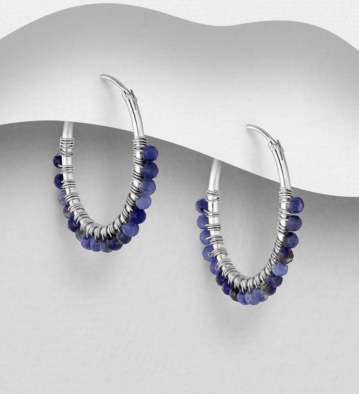 Boho Crystal Hoops Medium Sterling Silver Earrings