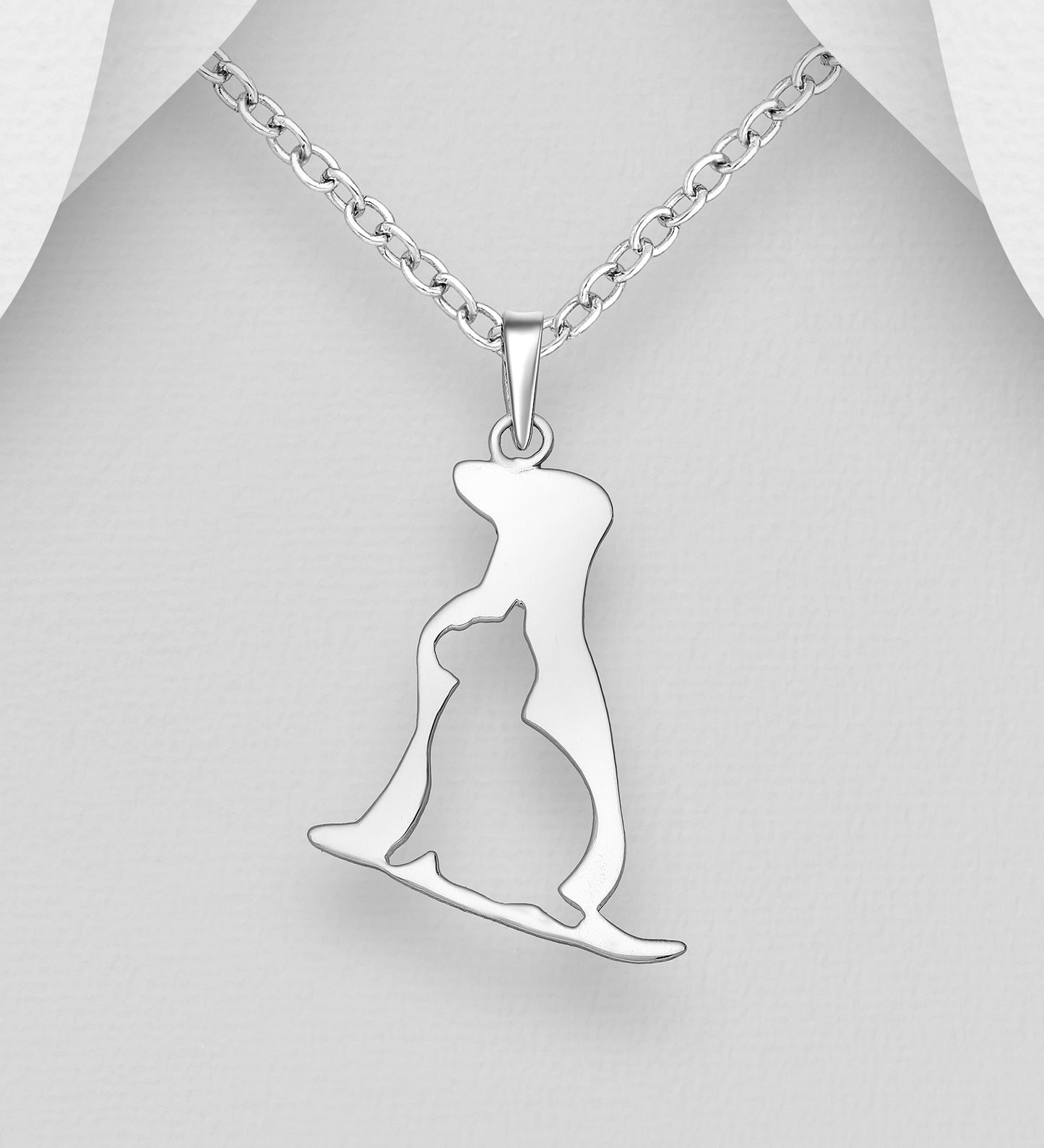 Animal Cat & Dog Silhouette 925 Sterling Silver Pendant
