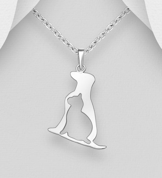 Animal Cat & Dog Silhouette 925 Sterling Silver Pendant