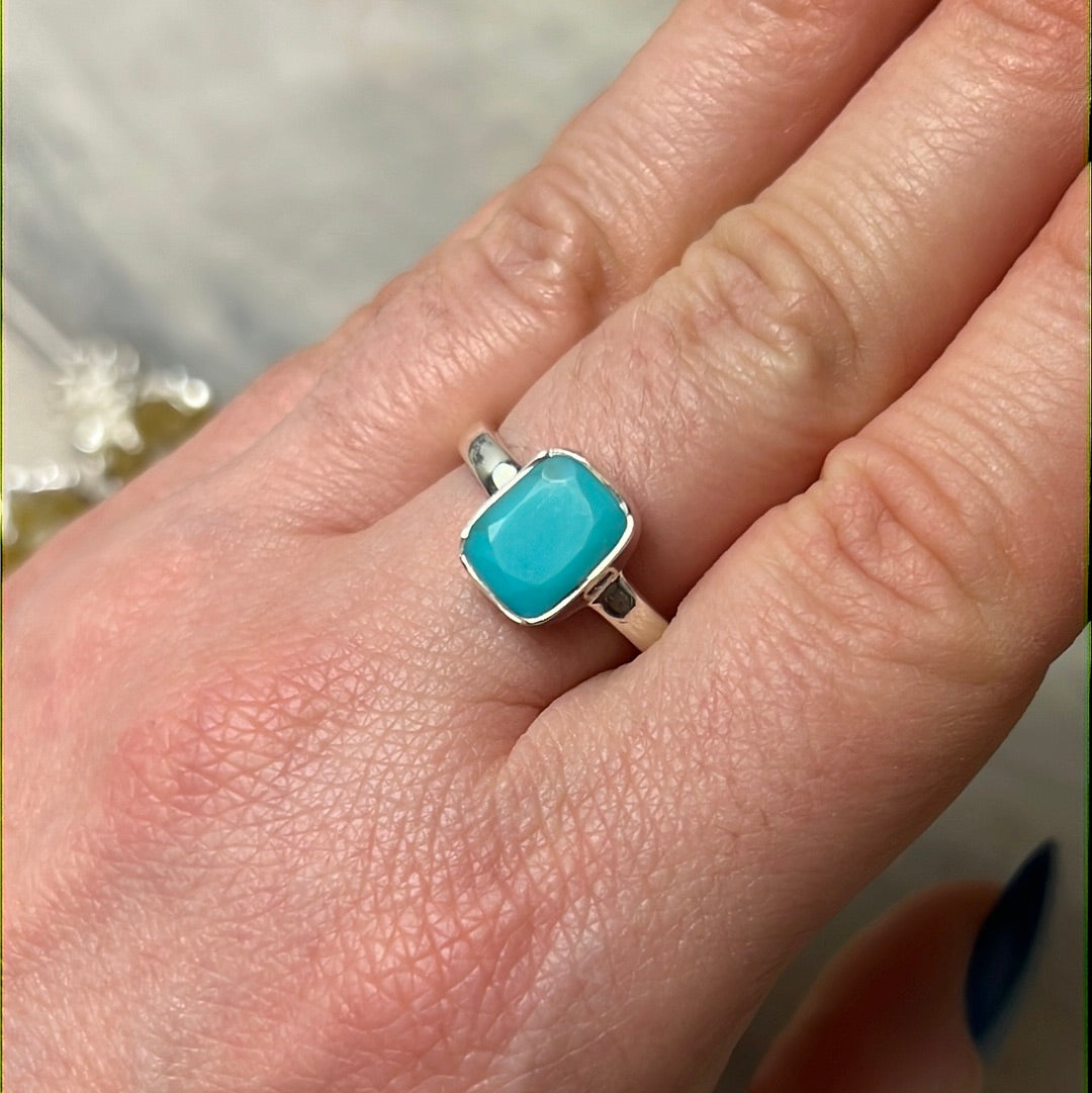 Turquoise Sleeping Beauty Facet 925 Silver Ring - Size Q - Q 1/2