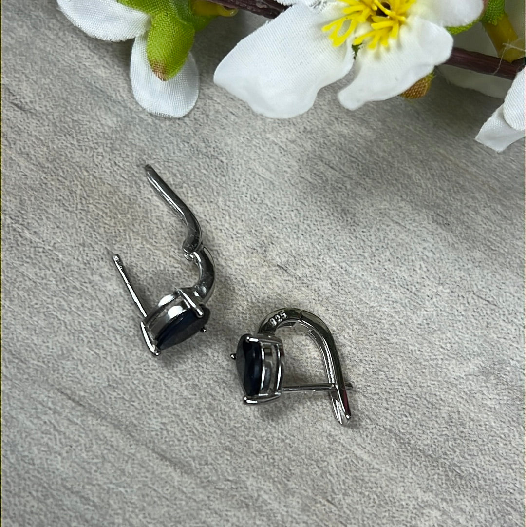 Sapphire Hinged Sterling Studs Earrings AA GRADE