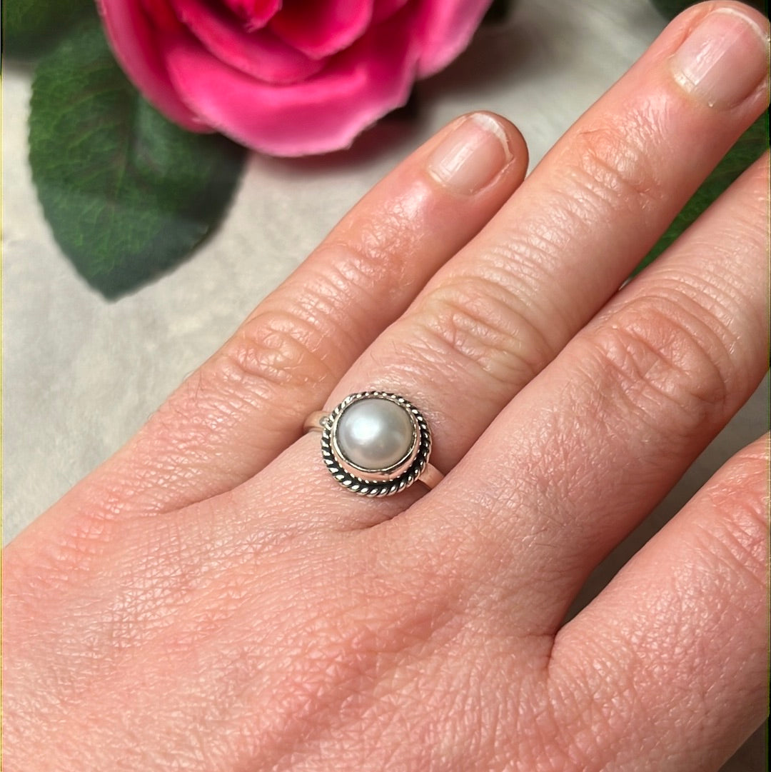 Pearl 925 Sterling Silver Ring -  Size M 1/2
