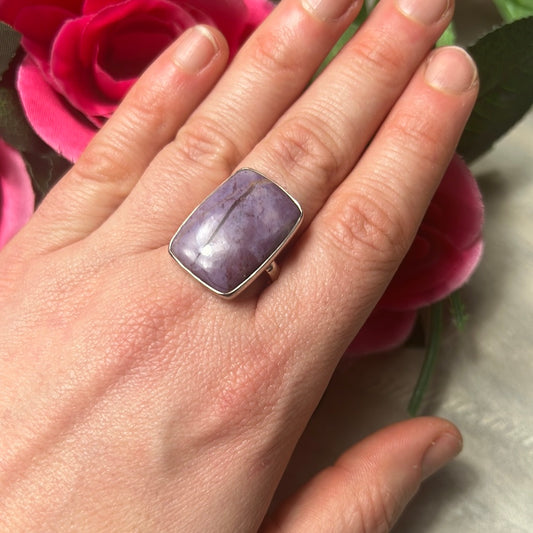 Purple Jade Natural 925 Sterling Silver Ring -  Size R - R 1/2