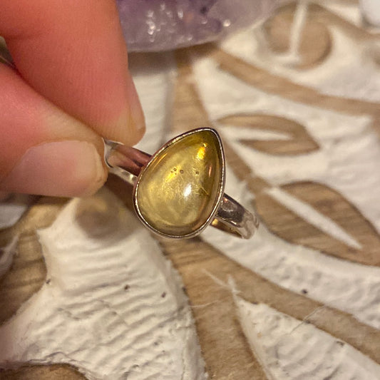 Amber 925 Sterling Silver Ring -  Size N 1/2