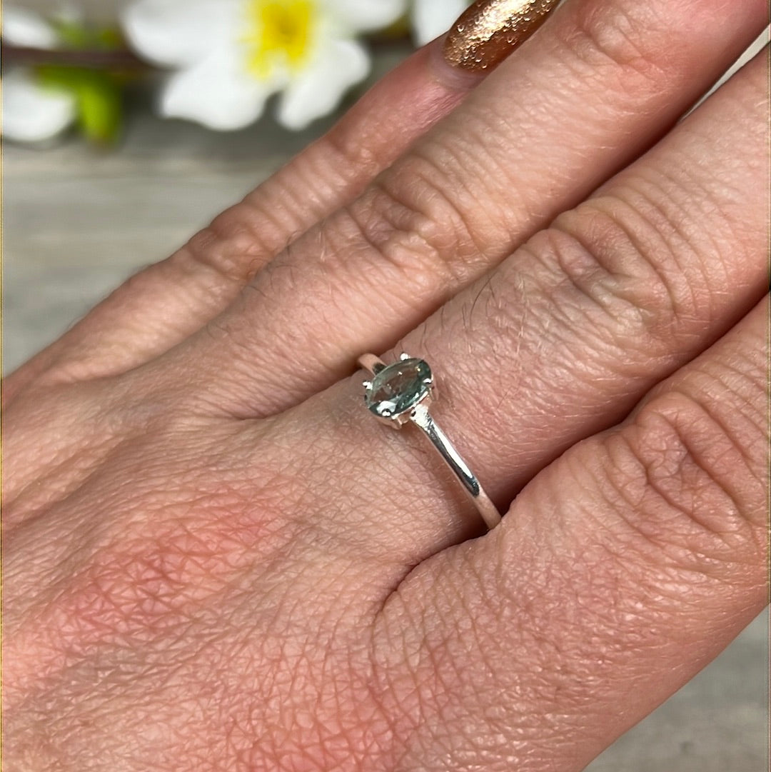 Blue Tourmaline Facet 925 Silver Ring - Size U