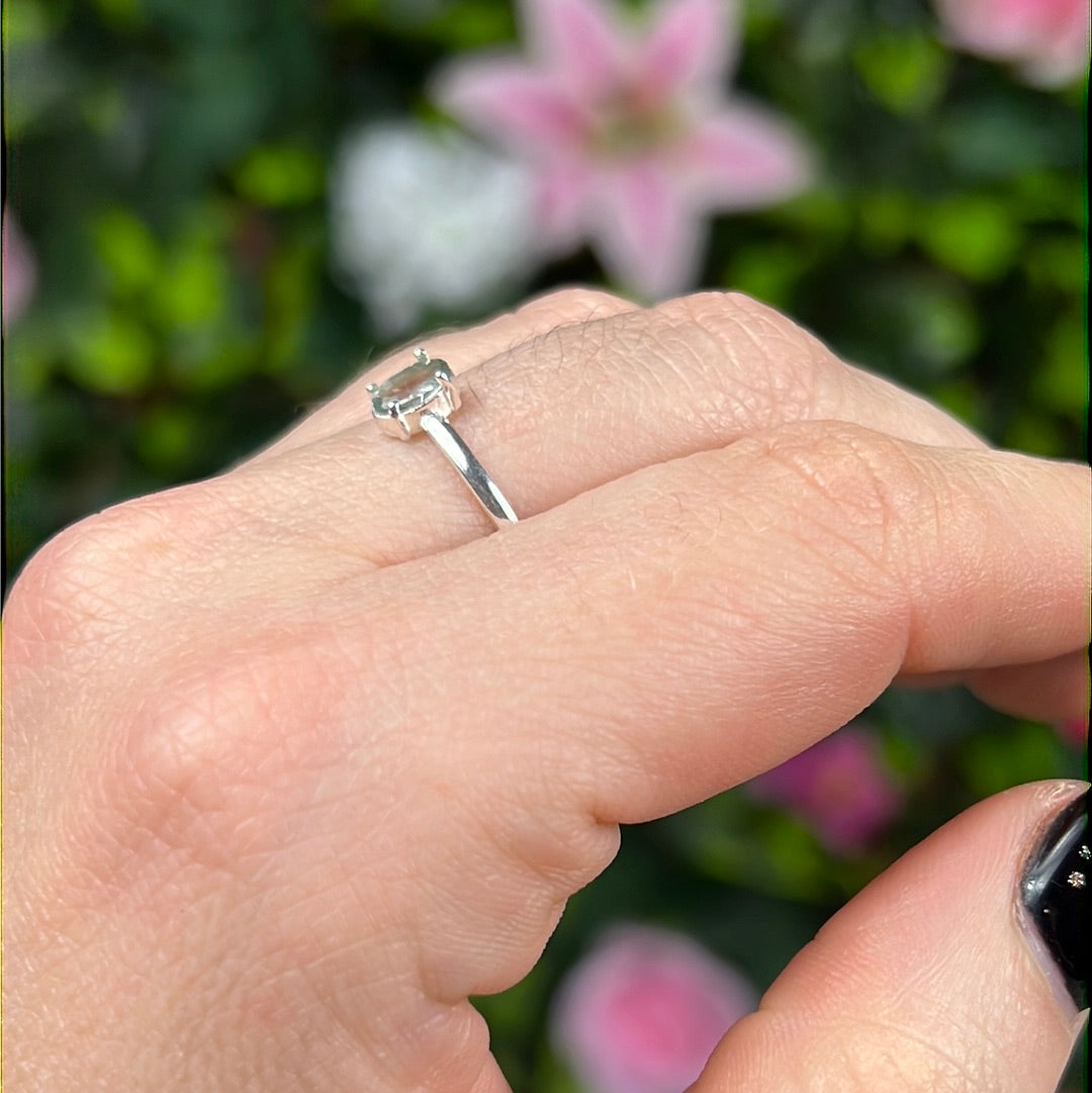 Blue Tourmaline Facet 925 Silver Ring - Size Q