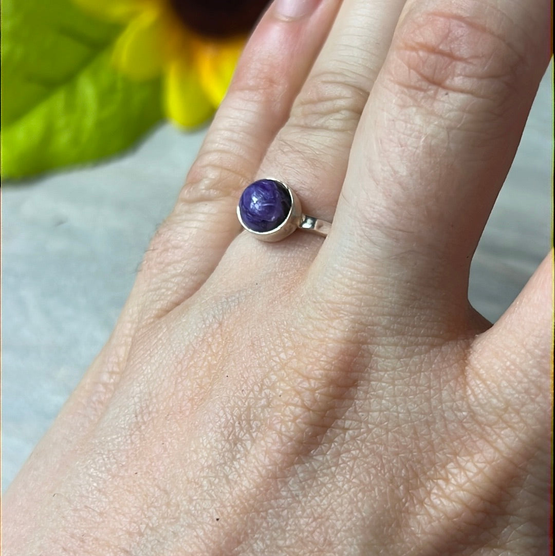Charoite 925 Sterling Silver Ring -  Size M