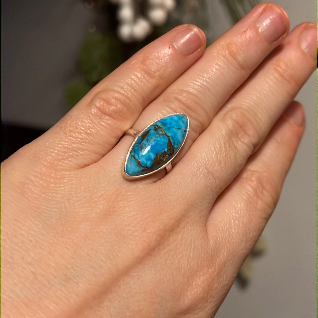 Copper Turquoise 925 Sterling Silver Ring -  Size L 1/2