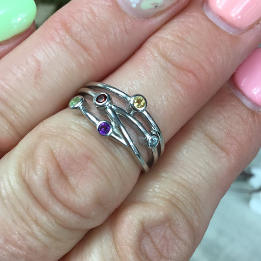 Multi Gem Bar 925 Sterling Silver Ring - Size L