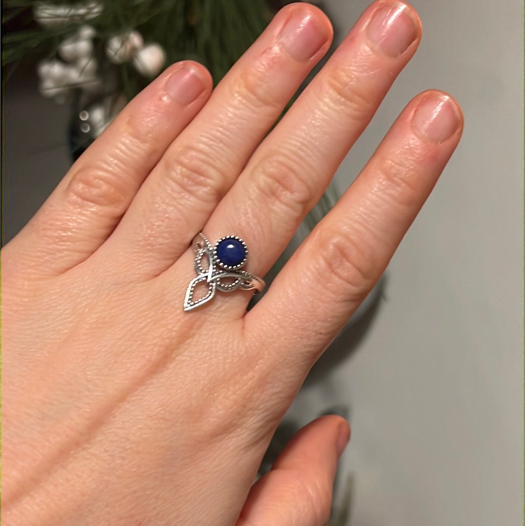 Lapis Crown 925 Silver Ring - Size N 1/2 - O