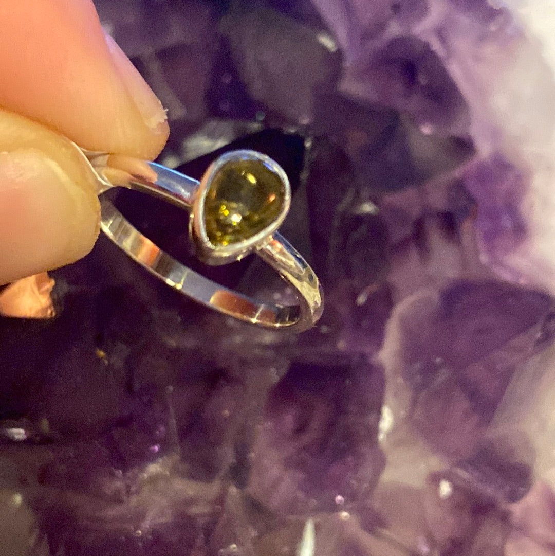 Green Tourmaline 925 Sterling Silver Ring -  Size M - M 1/2