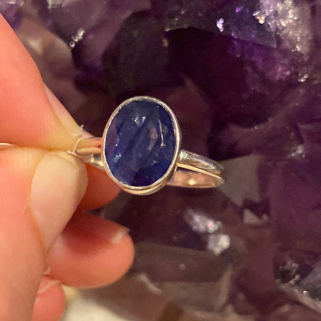 Sapphire 925 Facet Cut Sterling Silver Ring -  Size O - N 1/2