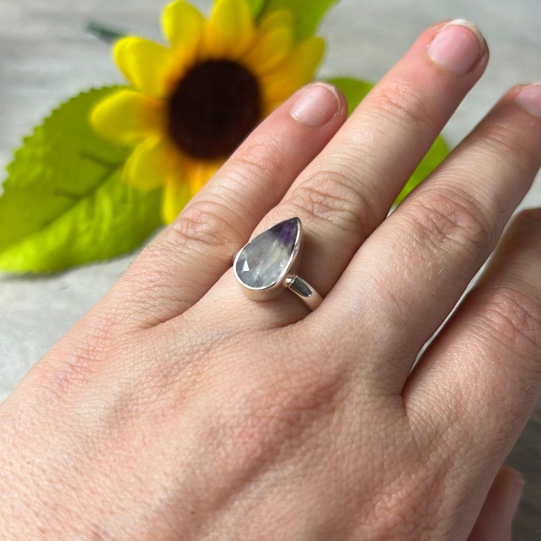 Amethyst Facet - Bi Colour 925 Sterling Silver Ring - Size M - M 1/2