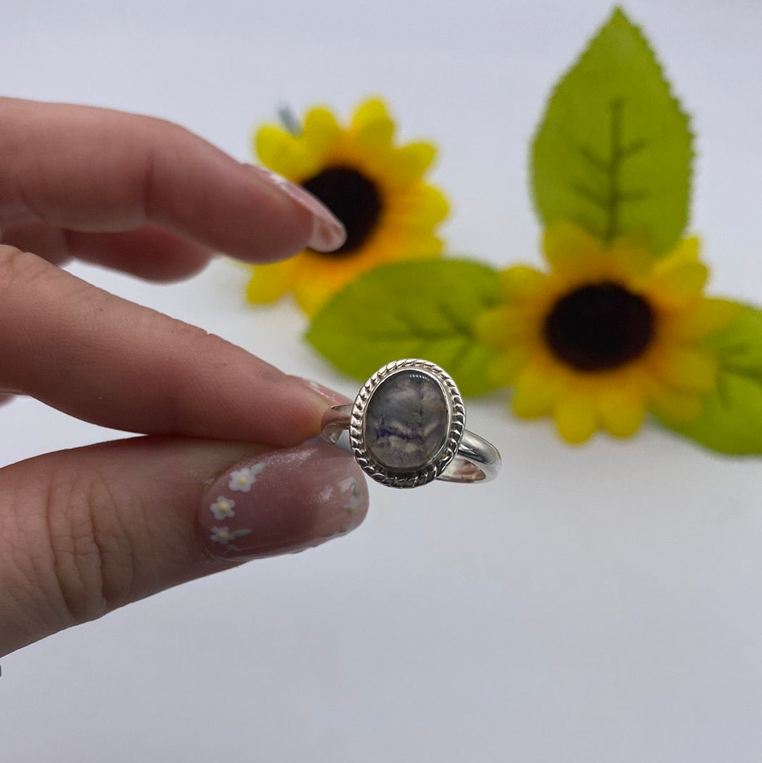 Blue John UK Fluorite Ring Size O 925 Silver