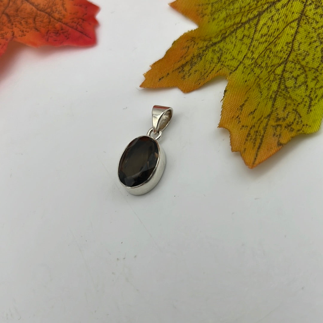 Smoky Quartz Facet Pendant 925 Silver