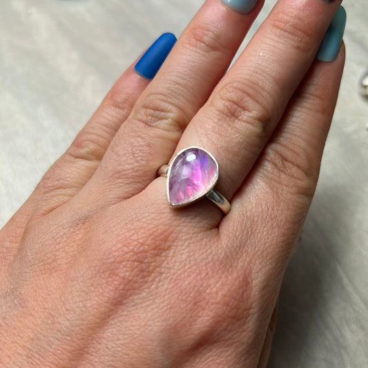 Pink Moonstone 925 Silver Ring -  Size N 1/2
