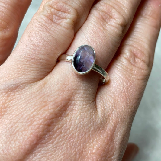 Blue John UK Fluorite Ring Size R1/2 - S 925 Silver