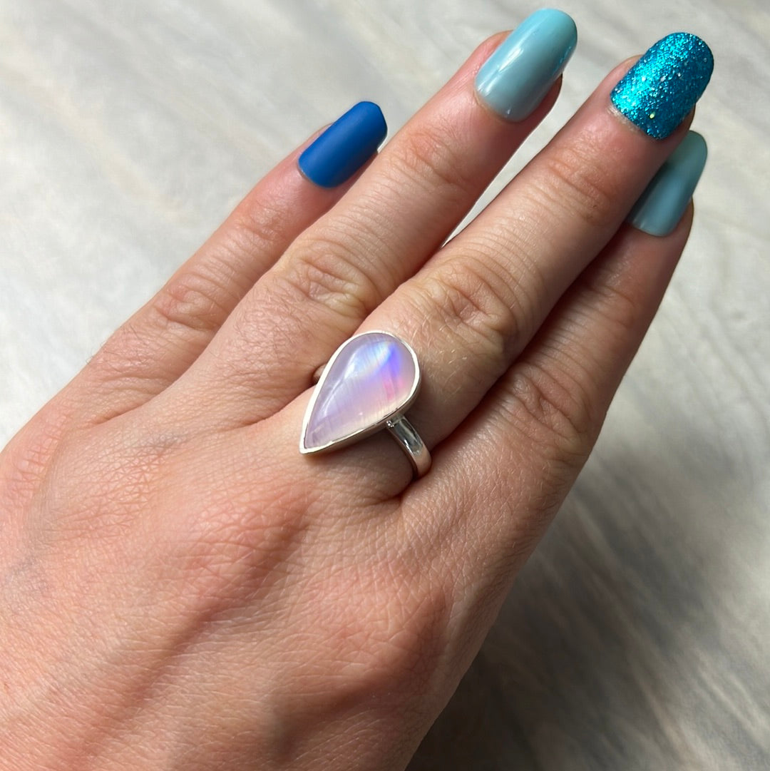 Pink Moonstone 925 Silver Ring -  Size N 1/2