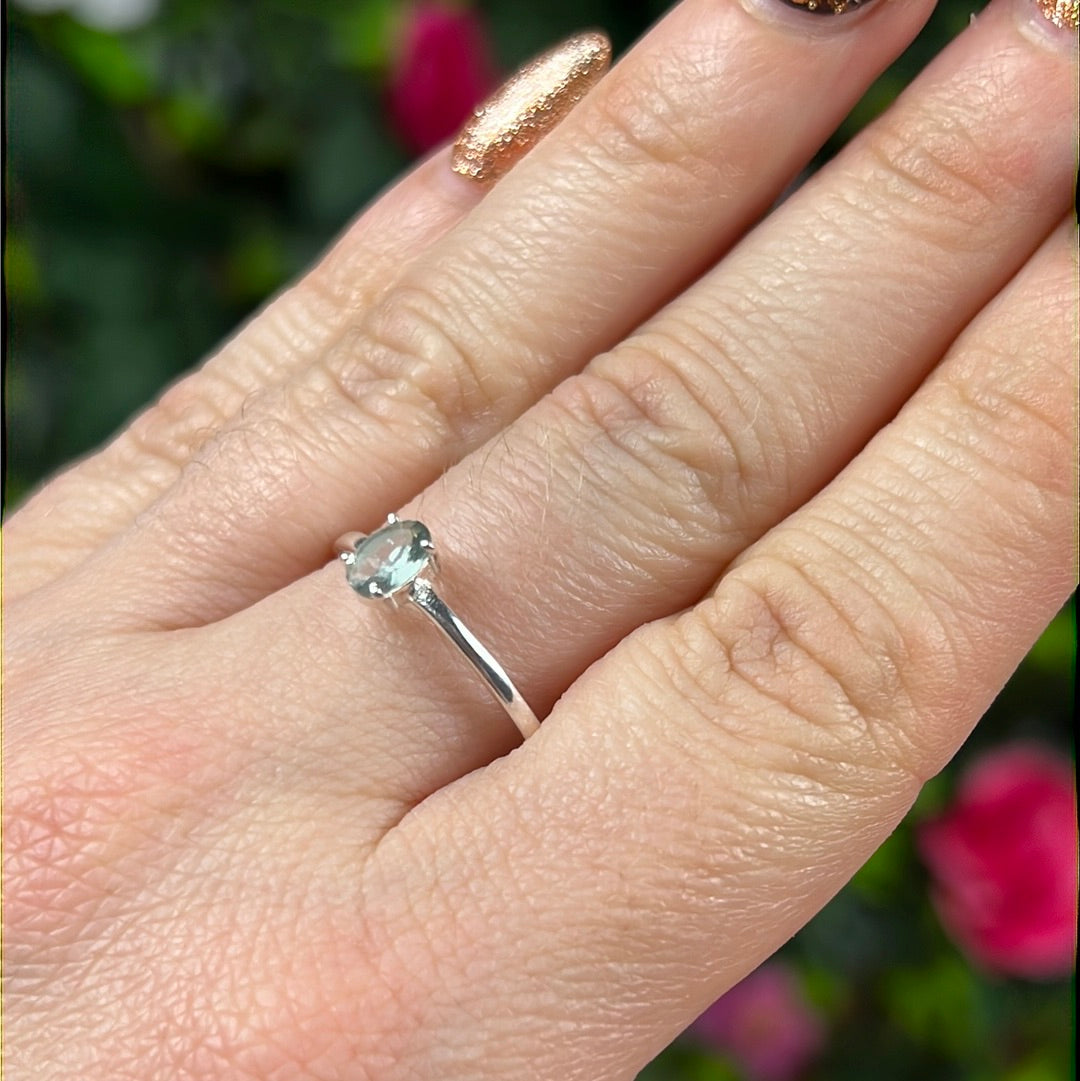 Blue Tourmaline Facet 925 Silver Ring - Size U