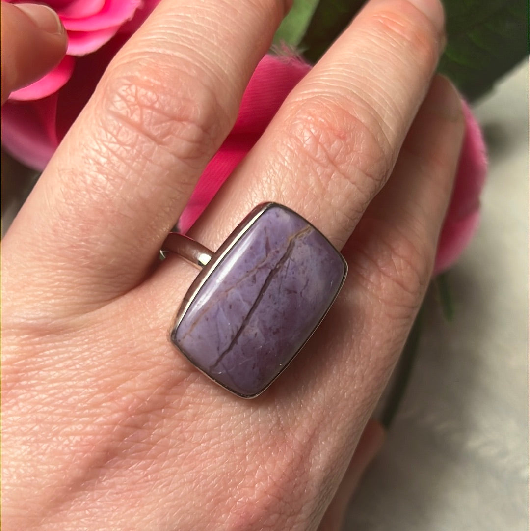 Purple Jade Natural 925 Sterling Silver Ring -  Size R - R 1/2