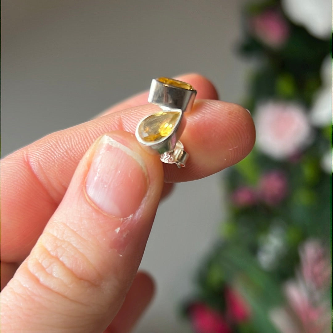 Citrine Facet 925 Sterling Studs Earrings