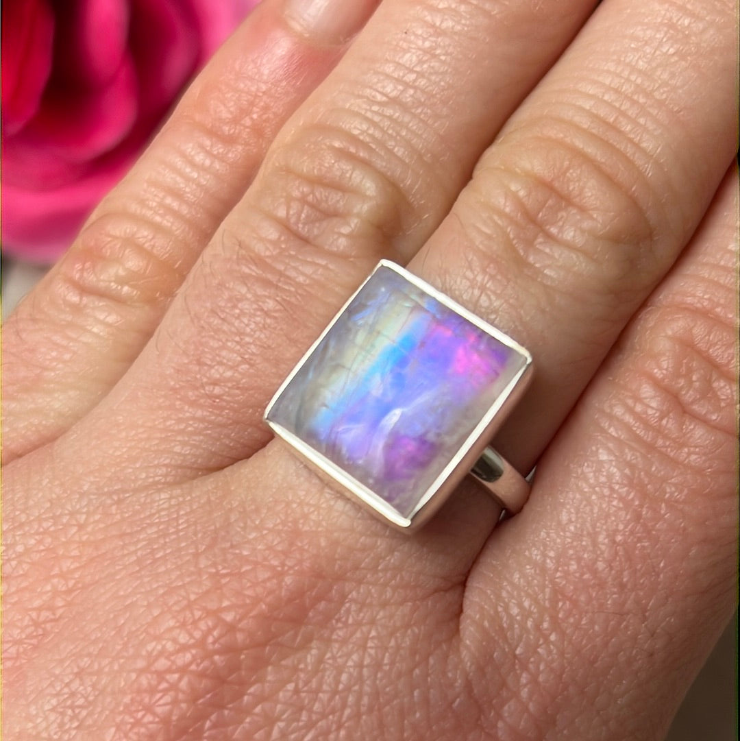 Pink Moonstone 925 Sterling Silver Ring -  Size M