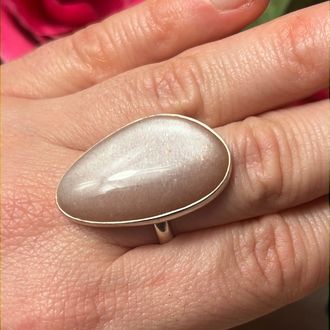 Peach Moonstone 925 Sterling Silver Ring -  Size O - O 1/2