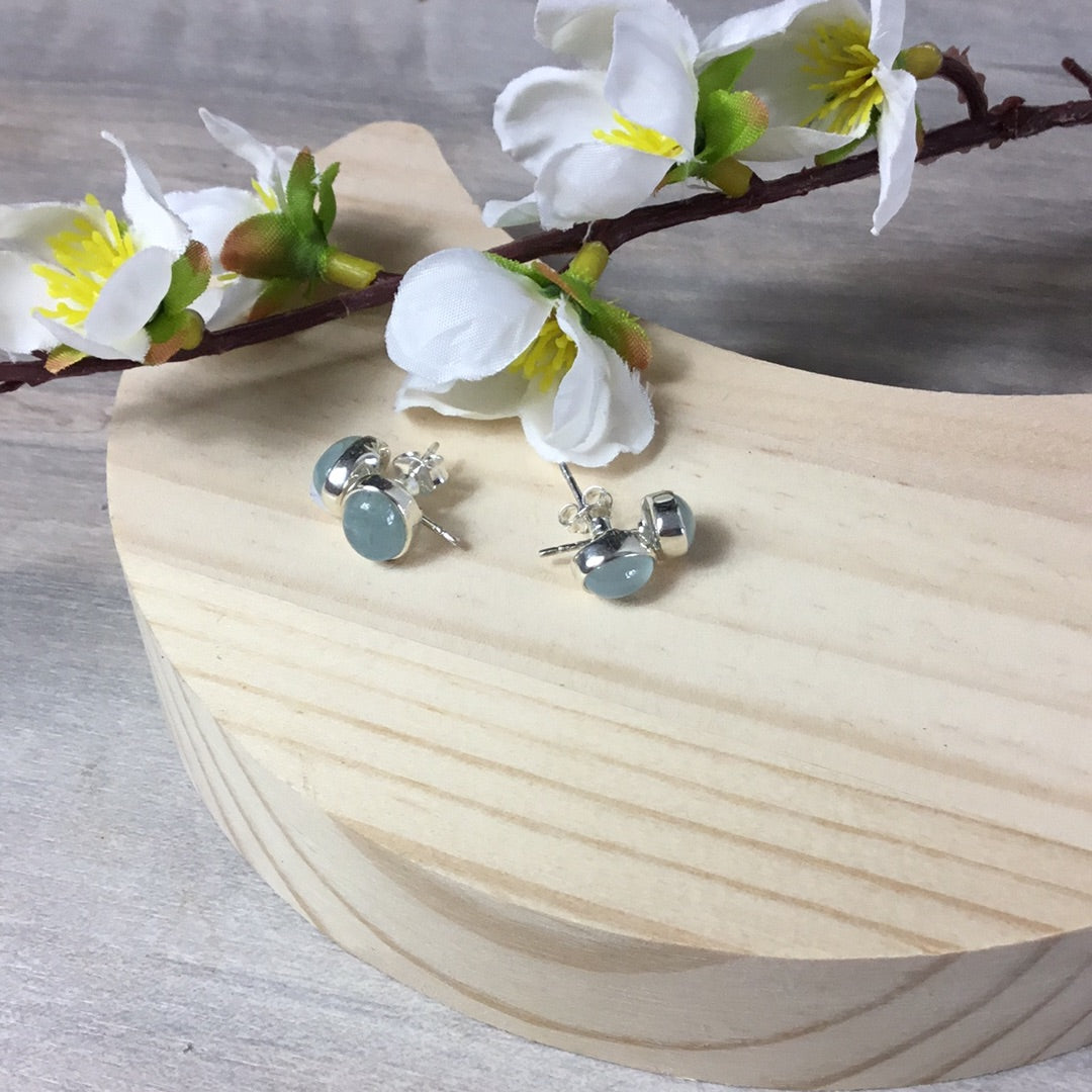 Aquamarine Oval 925 Sterling Studs