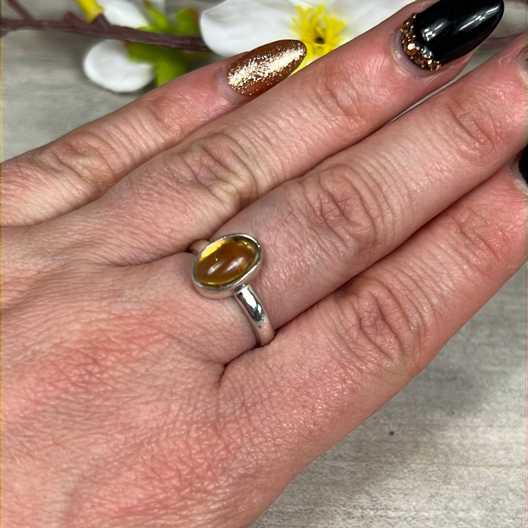 Citrine 925 Sterling Silver Ring -  Size M