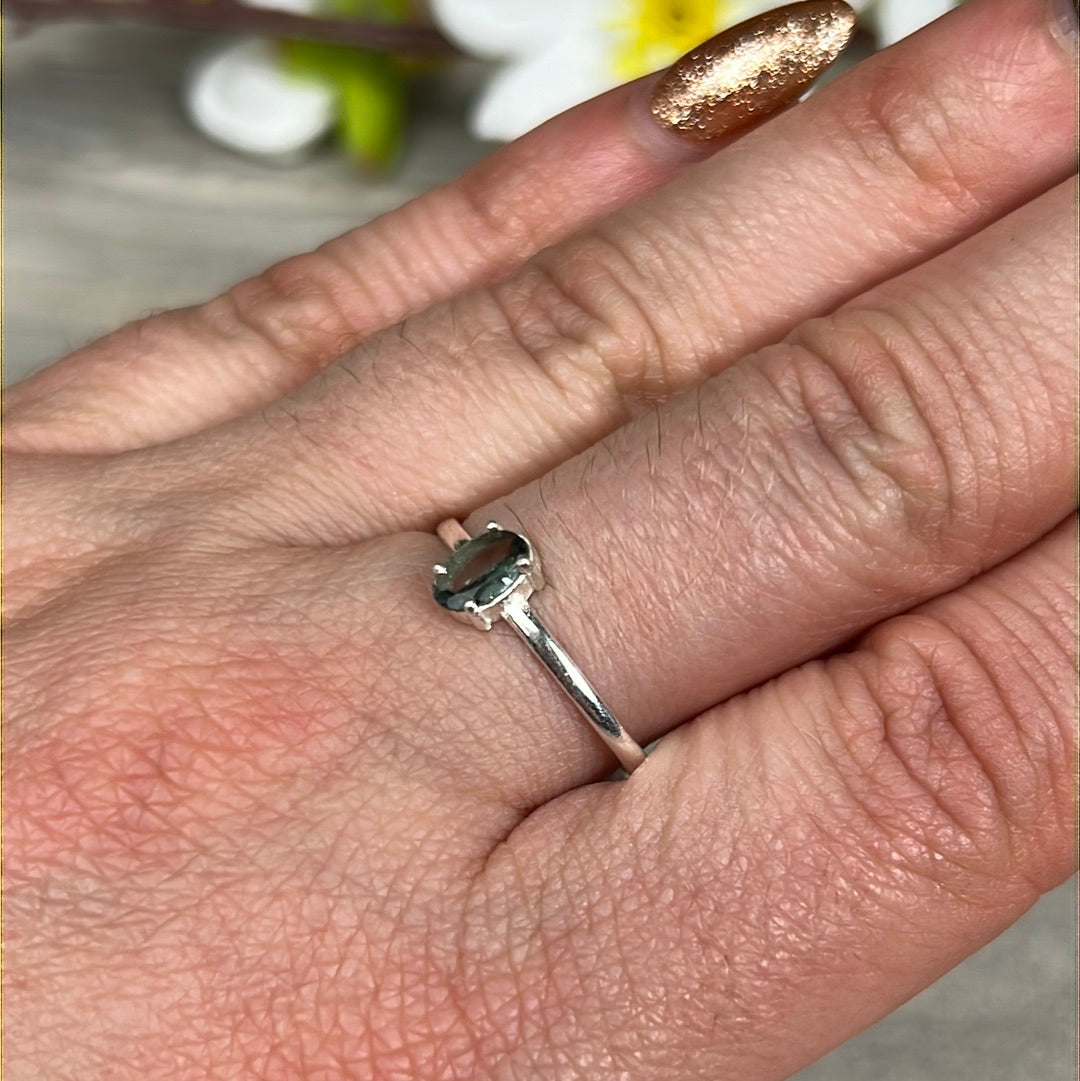 Blue Tourmaline Facet 925 Silver Ring - Size S 1/2