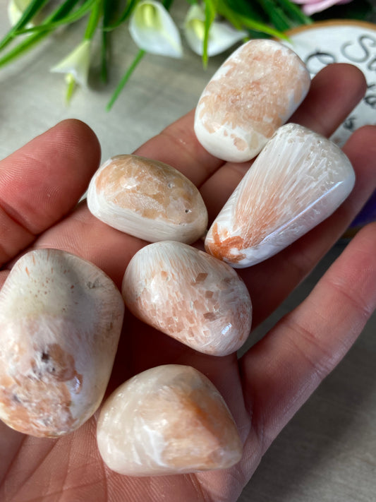 Pink Peach Scolecite Tumble Tumblestone
