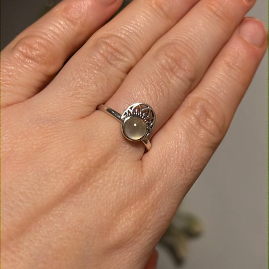 Prehnite Crown 925 Silver Ring -  Size P 1/2 - Q