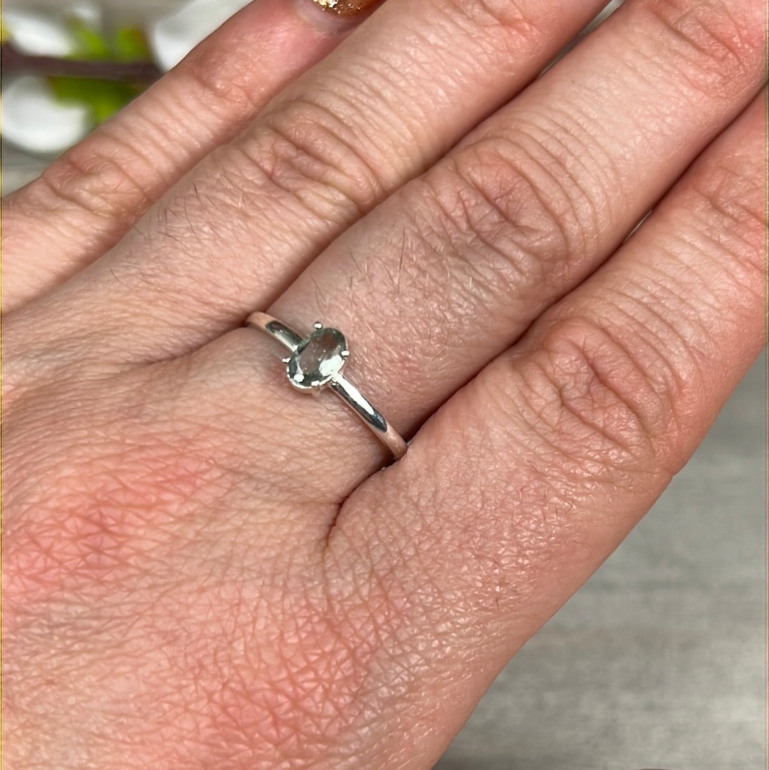 Blue Tourmaline Facet 925 Silver Ring - Size Q