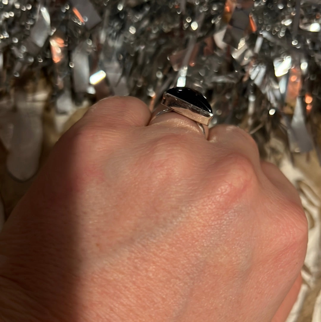 Black Onyx Triangle 925 Silver Ring -  Size L 1/2