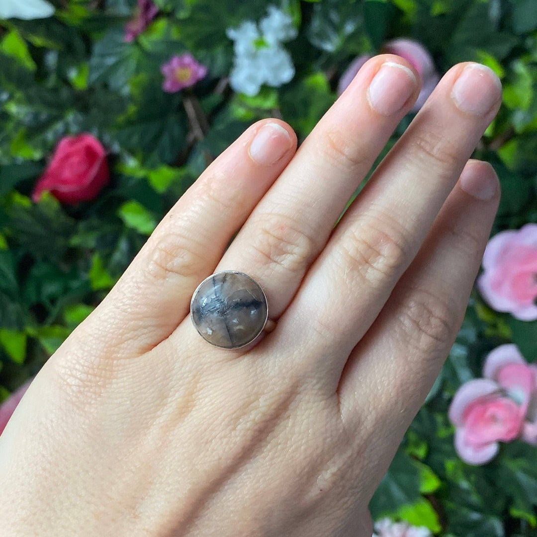 Chiastolite 925 Sterling Silver Ring -  Size L 1/2