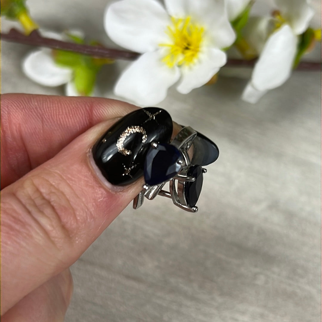 Sapphire Hinged Sterling Studs Earrings AA GRADE