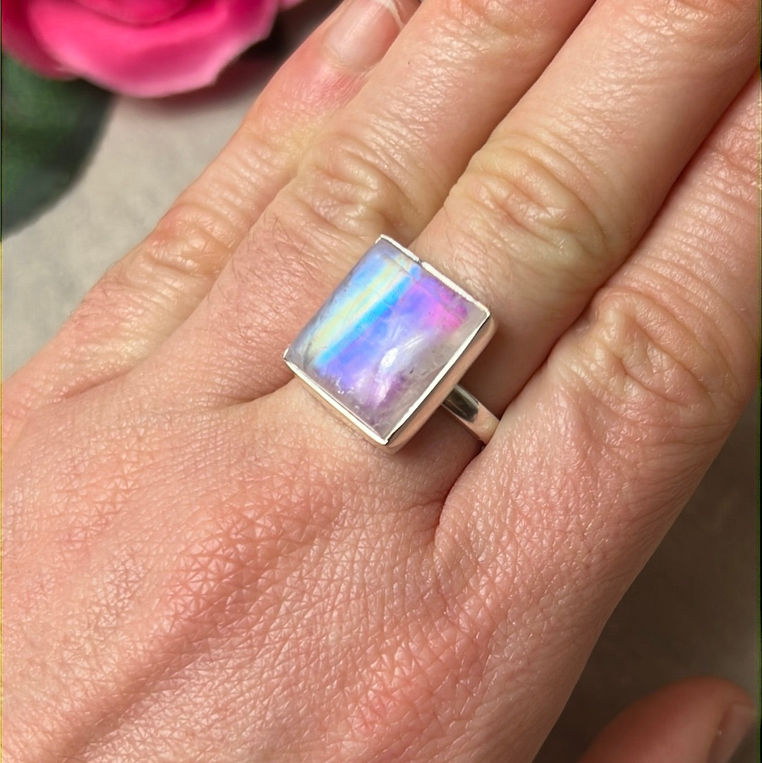 Pink Moonstone 925 Sterling Silver Ring -  Size M